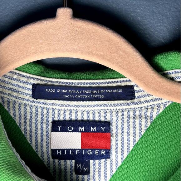 MENS GREEN 2 BUTTON FRONT TOMMY HILFIGER SHORT SLEEVE POLO SHIRT SIZE MEDIUM - Picture 3 of 8